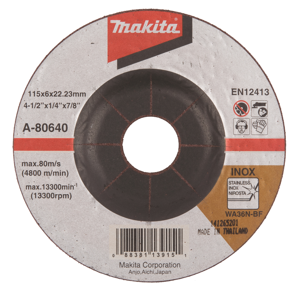 Grinding wheel 115 x 6 mm, WA36N, Metal, Stainless