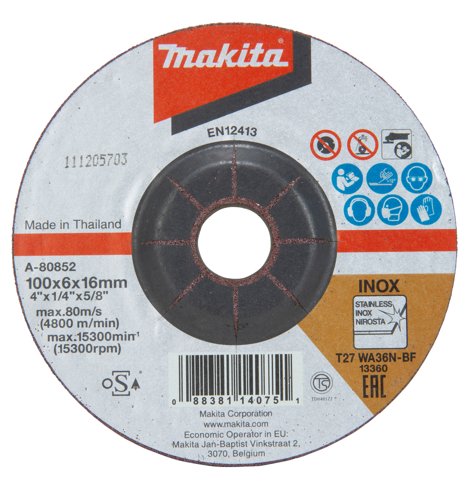 Grinding wheel 100 x 6 mm, WA36N, Metal, Stainless