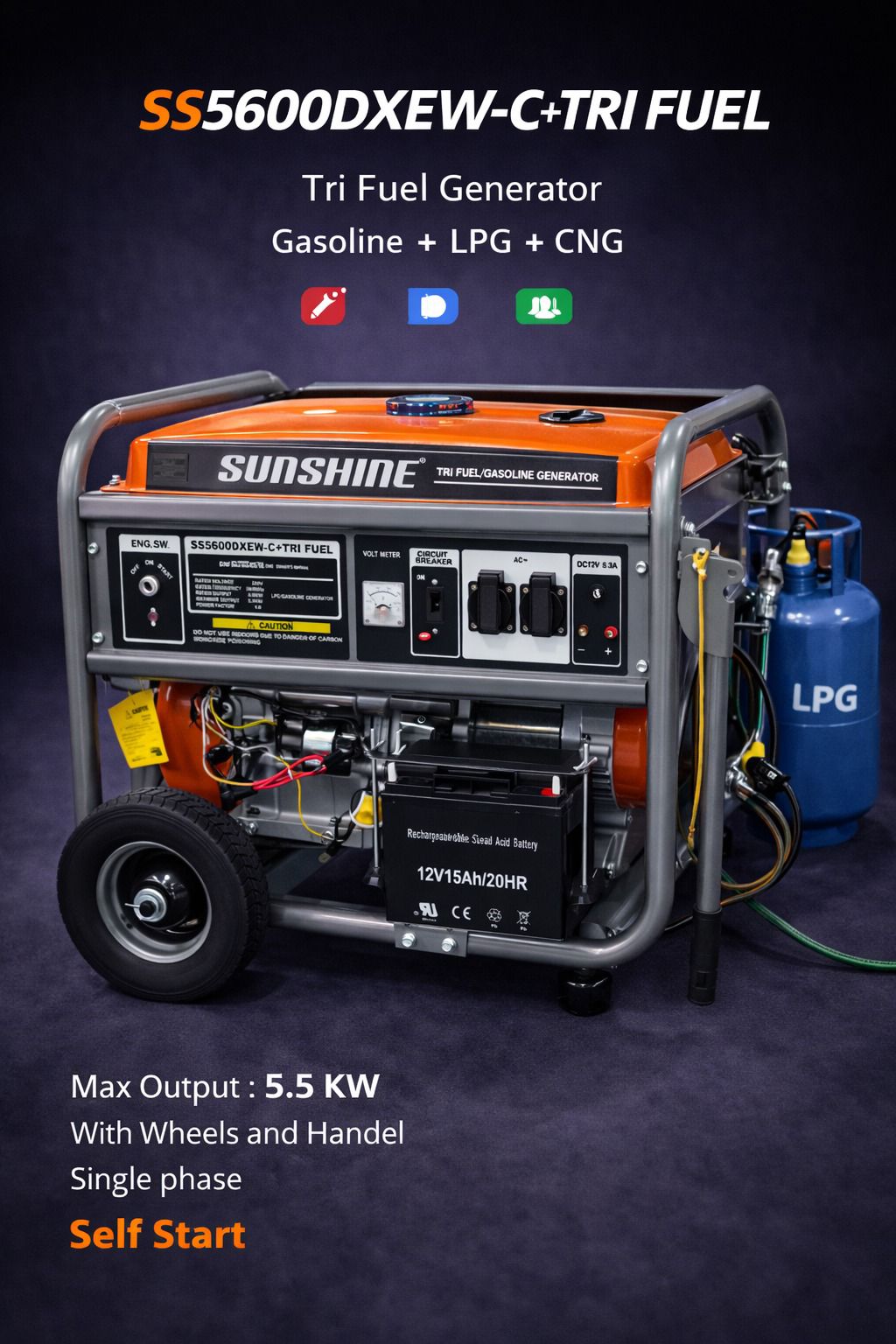 SUNSHINE SS5600DXEW-C Tri Fuel Generator 6KVA
