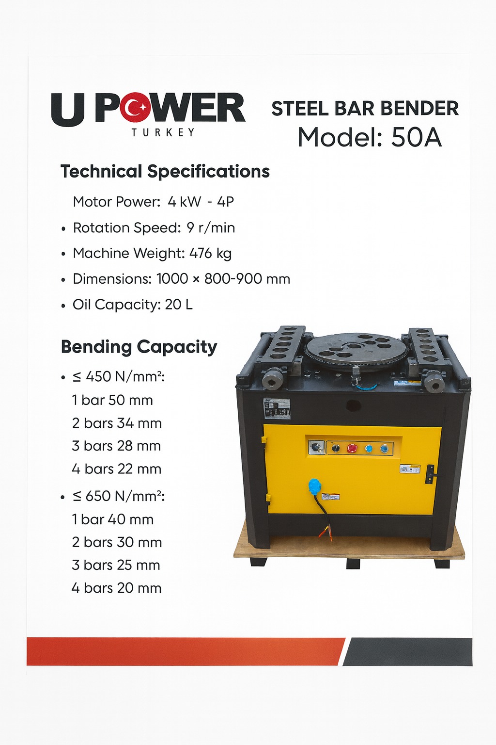 UPOWER TURKEY STEEL BAR BENDER 50MM MODEL: 50A