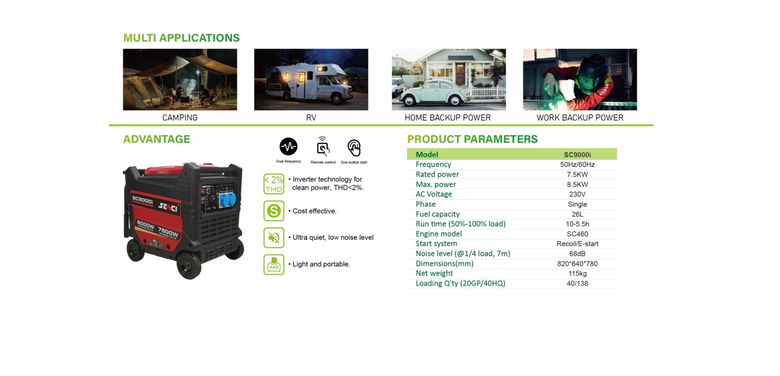 Senci silent type petrol generator 7.5kw SC9000i